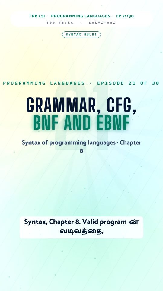 Lesson thumbnail: TRB CSI PPL Part1 EP21 Grammar CFG BNF and EBNF 9x16