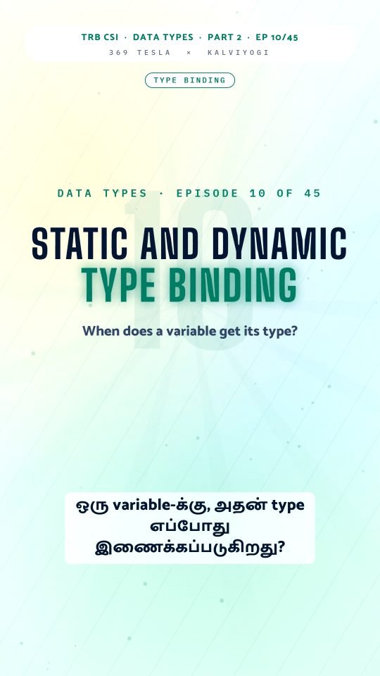 Lesson thumbnail: TRB CSI PPL Part2 EP10 Static and Dynamic Type Binding 9x16
